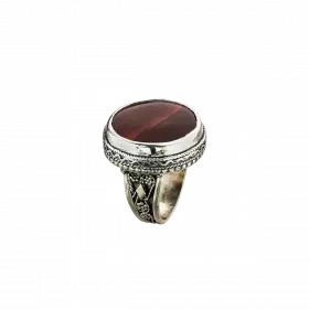 Silver Ring set with round Natural Carnelian surrounded by Yemenite filigree work