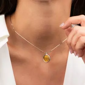 Silver Pomegranate Pendant Necklace with 14K Gold Kabbalah Medal